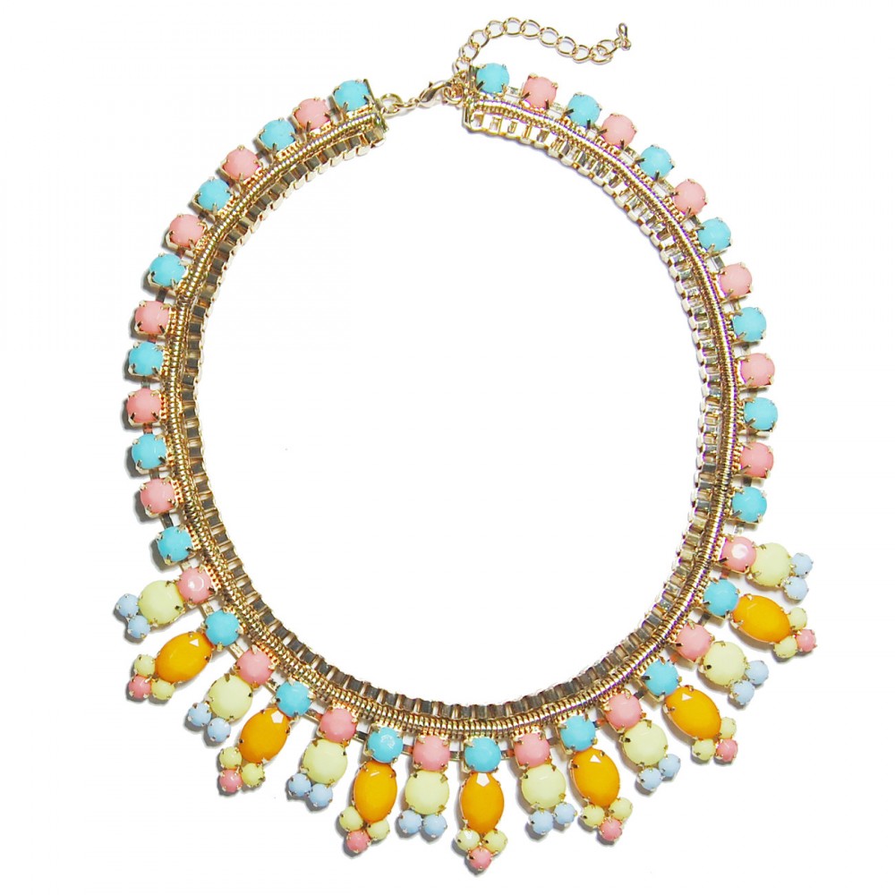 Pastel Candy Color Gem Stone Statement Choker Necklace
