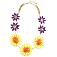 Pastel Yellow and Purple Daisy Flower Necklace