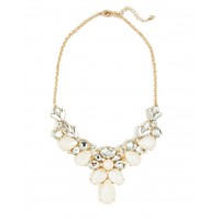 White Hydrangeas Crystal Faceted Opal Gemstone Cluster Bridal Statement Necklace
