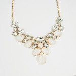 White Hydrangeas Crystal Faceted Opal Gemstone Cluster Bridal Statement Necklace