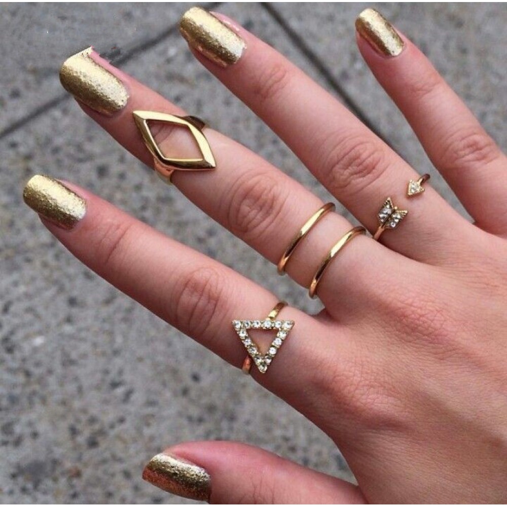 Edgy & Glam Crystal Triangle Arrow Midi Knuckle Ring Set