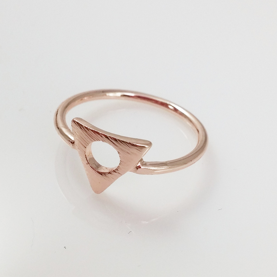 Triangle Circle Symbol Hammered 18K Plated Handmade Rose Gold Ring