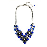 Regal Glam Flora Sapphire Stone Cluster Statement Necklace