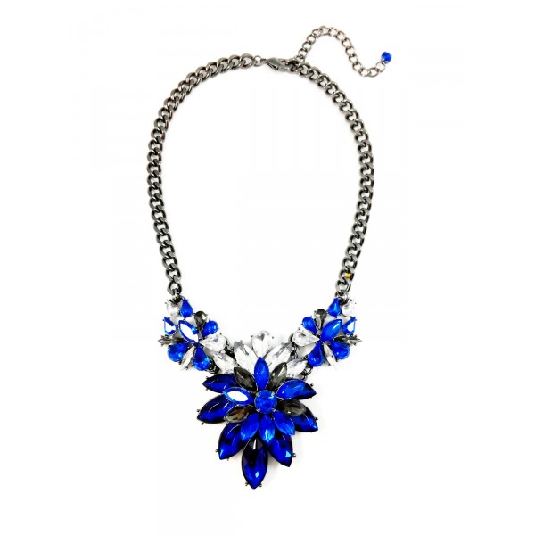 Sapphire Petal Crystal Gemstone Statement Necklace