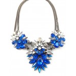 Sapphire Floral Burst Marquise Stone Cluster Statement Necklace