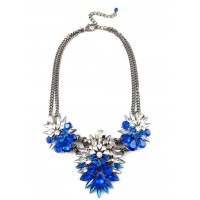 Sapphire Floral Burst Marquise Stone Cluster Statement Necklace