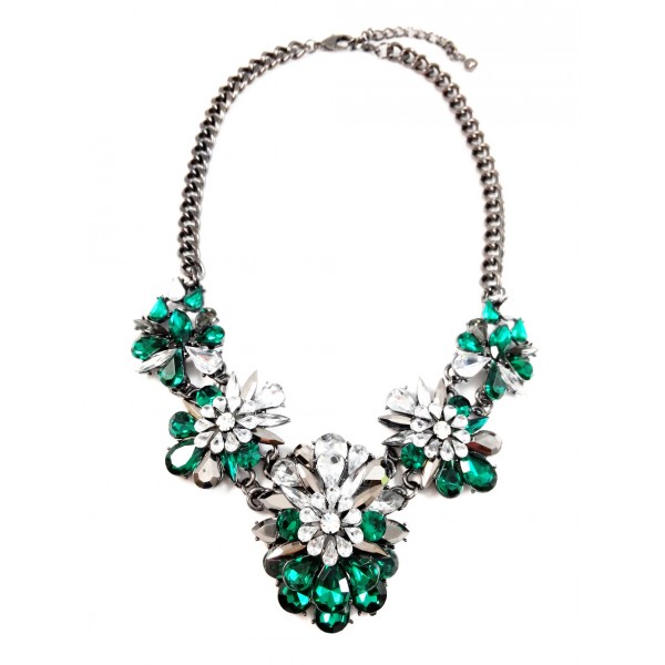 Apolonia Emerald Marquise Jewel Crystal Cluster Statement Necklace 