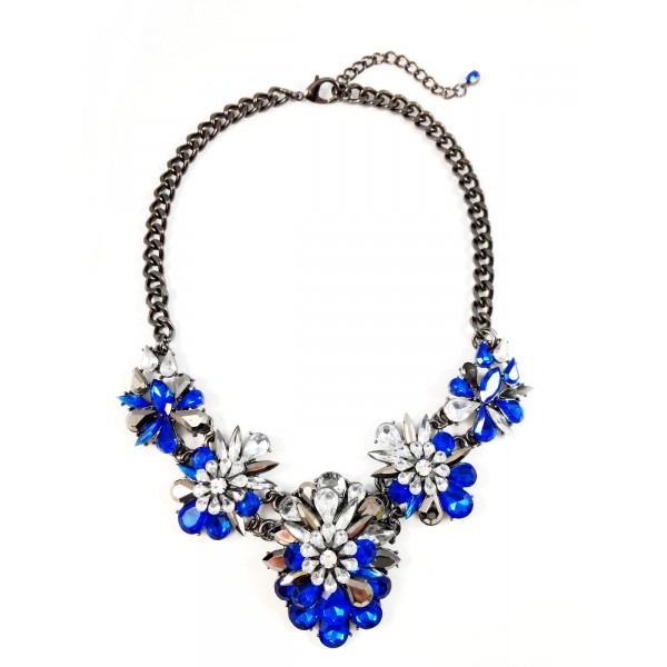 Sapphire Marquise Jewel Crystal Cluster Statement Necklace