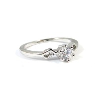 Solitaire Geo Crystal Cubic Zirconia Sterling Silver Ring