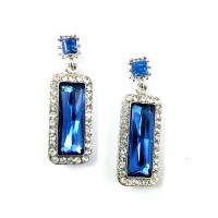Sky Blue Crystal Encrusted Pave Silver Drop Statement Earrings