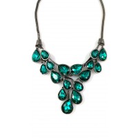 Teal Dew Drop CZ Crystal Hematite Chain Statement Necklace