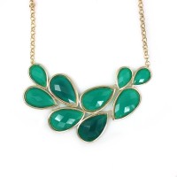 Teal Faceted Teardrop Stone Cluster Statement Bib Necklace 