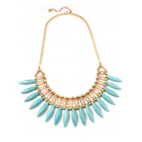 Turquoise Spike Fringe Stone Statement Necklace