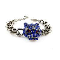 Sapphire Crystal Jaguar Head Gunmetal Bracelet 