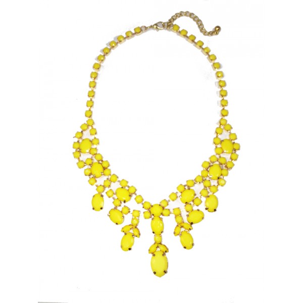 Yellow Bauble Stone Cluster Golden  Statement Bib Necklace