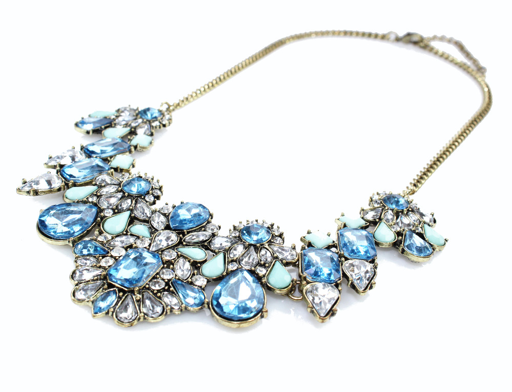 Marine Princess Blue Crystal Geo Stones Statement Necklace